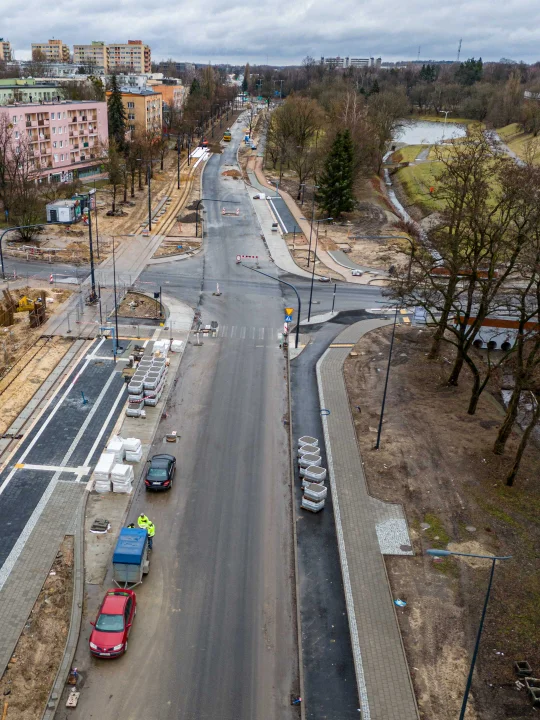 Przebudowa ulicy Wojska Polskiego w Łodzi - stan na luty 2024 r.