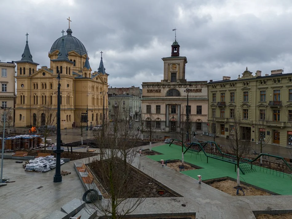 Plac Wolności w Łodzi z lotu ptaka