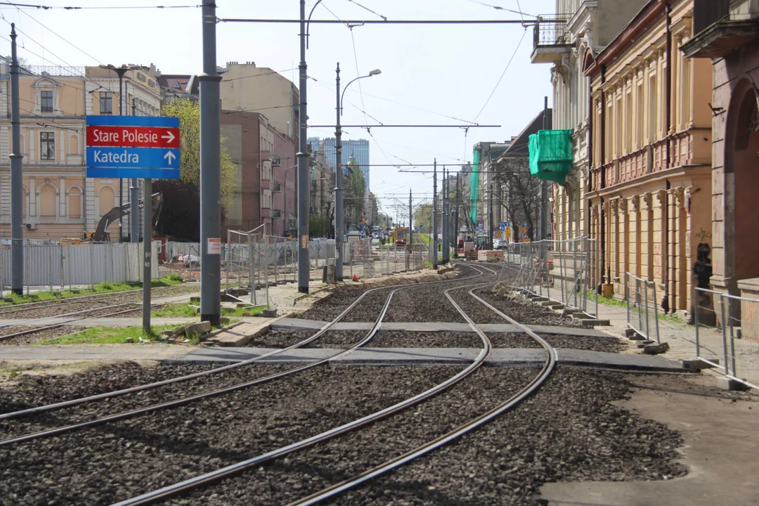 Tymczasowe torowisko w centrum Łodzi