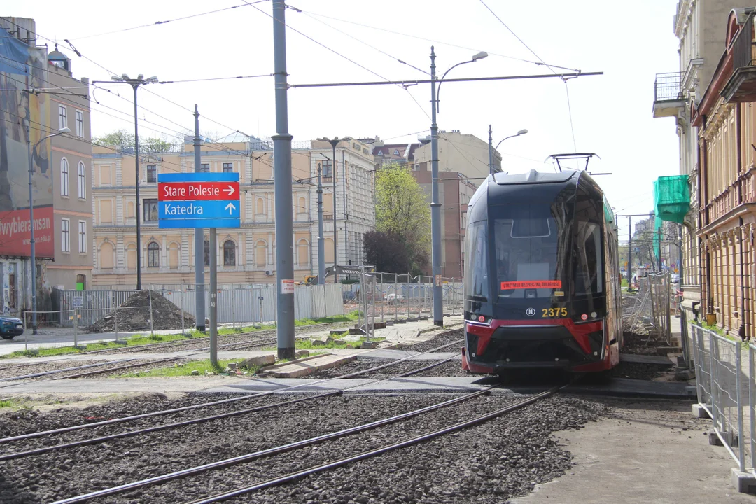 Tymczasowe torowisko w centrum Łodzi