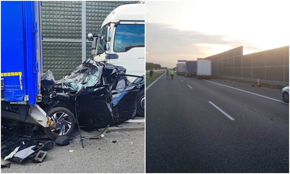 Łódzkie: tragedia na autostradzie. Auto zmiażdżone między dwiema ciężarówkami [FOTO] - Zdjęcie główne