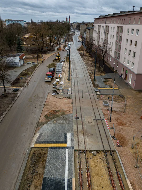 Przebudowa ulicy Wojska Polskiego w Łodzi - stan na luty 2024 r.