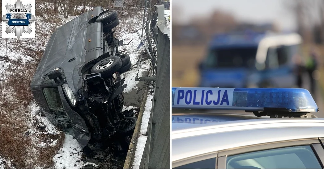 Bus rozbił bariery i wypadł z drogi. Kierowca tłumaczył się zmęczeniem - Zdjęcie główne