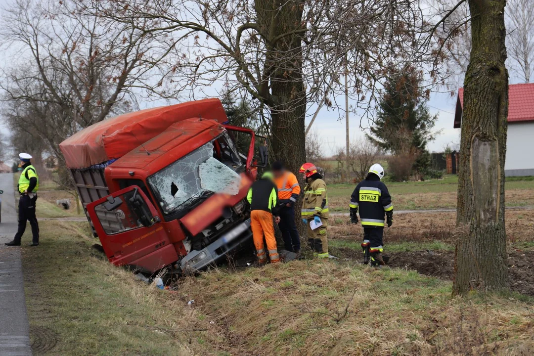 Pod Kutnem samochód rozbił się na drzewie. Na miejscu służby ratunkowe [ZDJĘCIA] - Zdjęcie główne