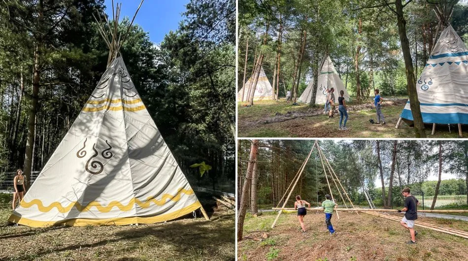 Gigantyczne namioty tipi stanęły pod Zelowem. Trwają prace przy dużej inwestycji [FOTO] - Zdjęcie główne