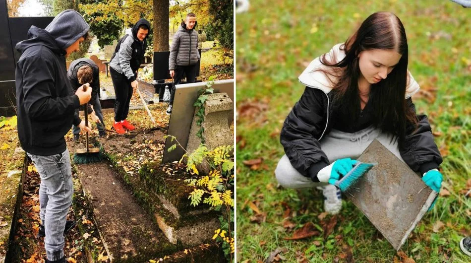 Zorganizowali akcję i poszli sprzątać groby. Tak uczniowie z Zelowa spędzili piątkowe popołudnie [FOTO] - Zdjęcie główne