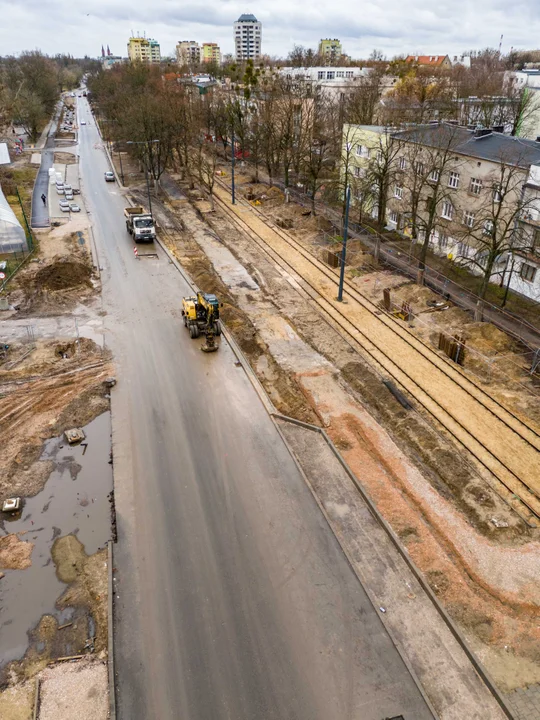 Przebudowa ulicy Wojska Polskiego w Łodzi - stan na luty 2024 r.