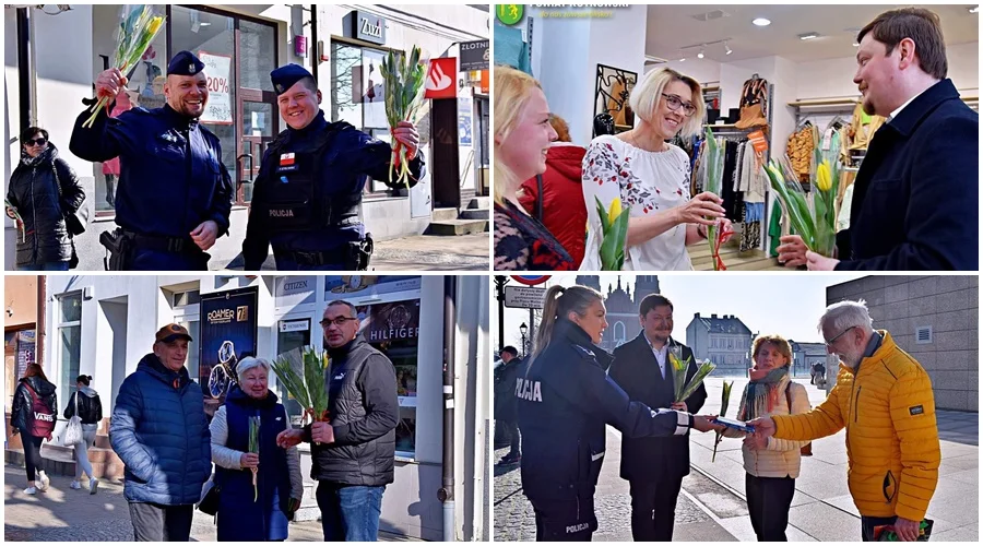 Niecodzienne działania kutnowskiej policji! Mundurowi wspólnie z urzędnikami... rozdawali kwiaty [ZDJĘCIA] - Zdjęcie główne