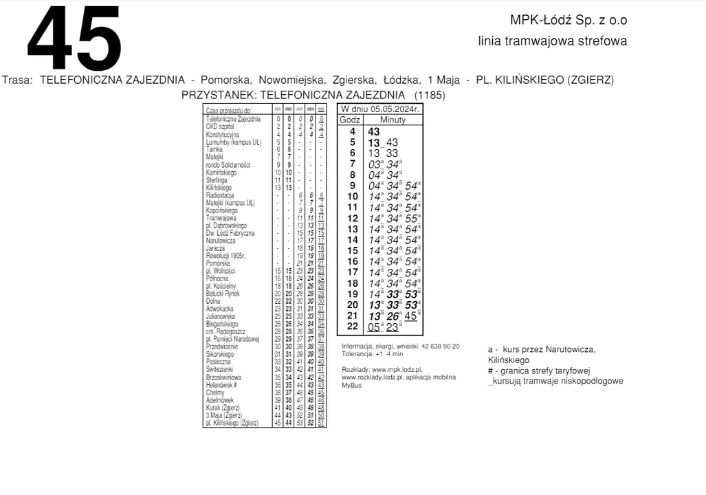 Tymczasowy rozkład jazdy na 5 maja