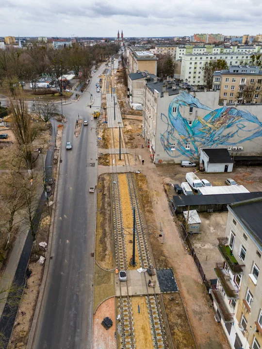 Przebudowa ulicy Wojska Polskiego w Łodzi - stan na luty 2024 r.