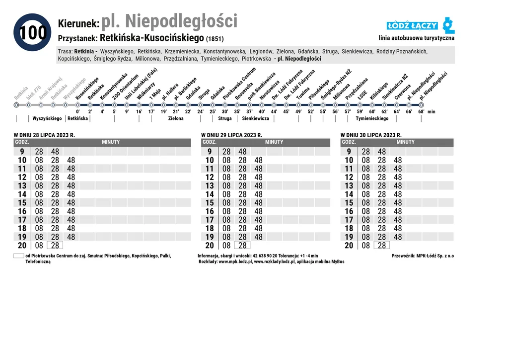 Specjalny rozkład jazdy Łódzkich Linii Turystycznych z okazji 600. urodzin Łodzi