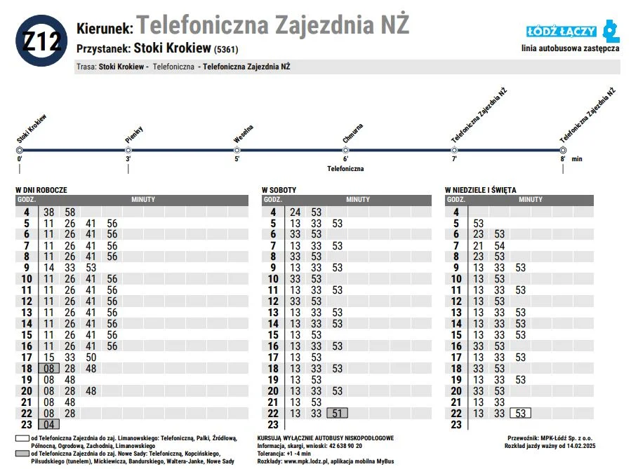 Rozkład jazdy Z12 od 14 lutego 2025 r.