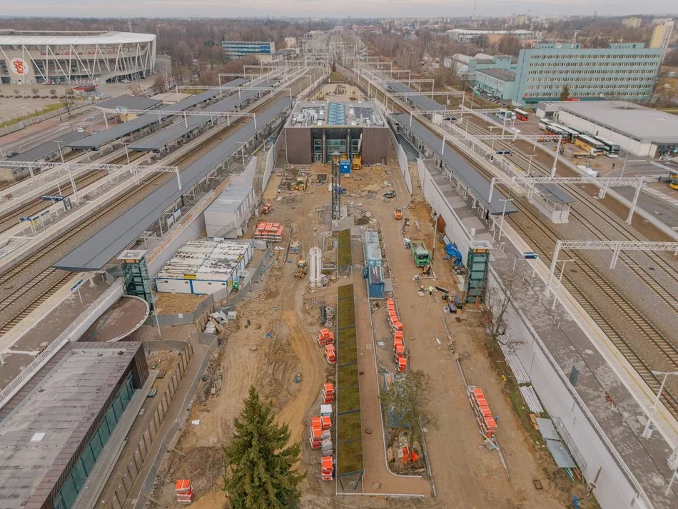 Budowa dworca kolejowego Łódź Kaliska z lotu ptaka