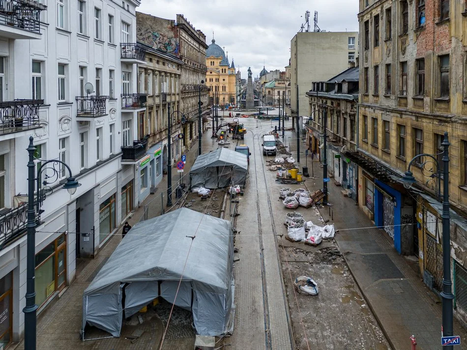 Plac Wolności w Łodzi z lotu ptaka