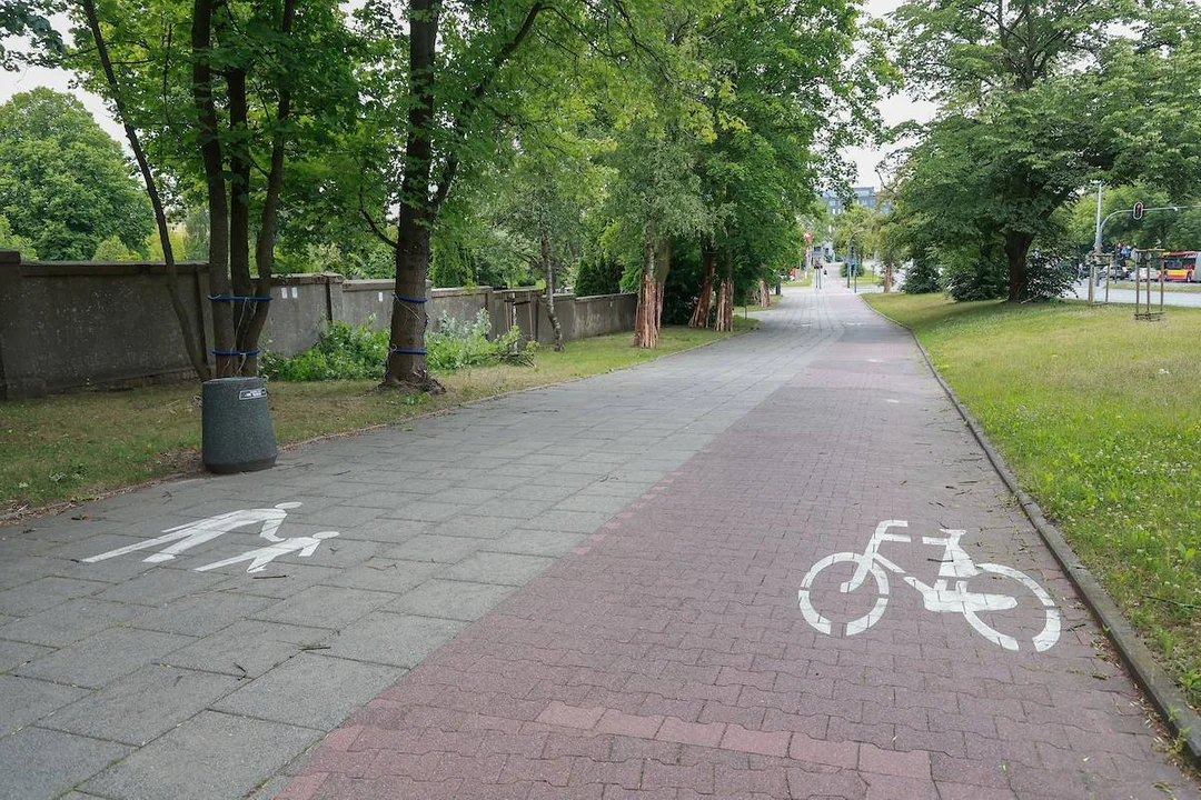 Przygotowania do remontu drogi rowerowej na al. Palki w Łodzi