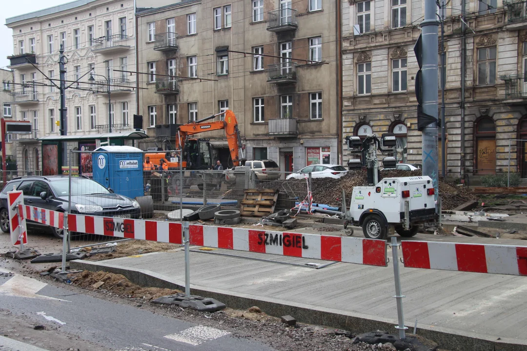 Przebudowa skrzyżowania ulic Zachodniej z Legionów w Łodzi - stan na 21.10.2023 r.