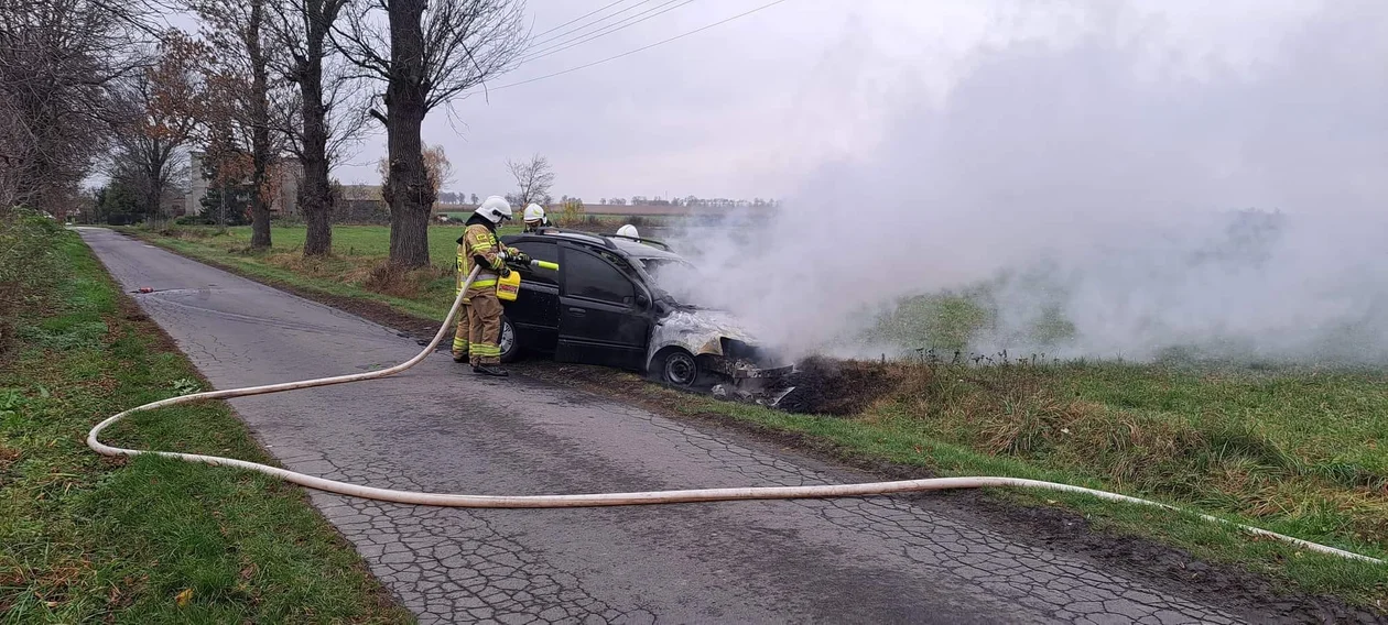 Pożar samochodu pod Kutnem. W akcji dwa zastępy straży [FOTO] - Zdjęcie główne