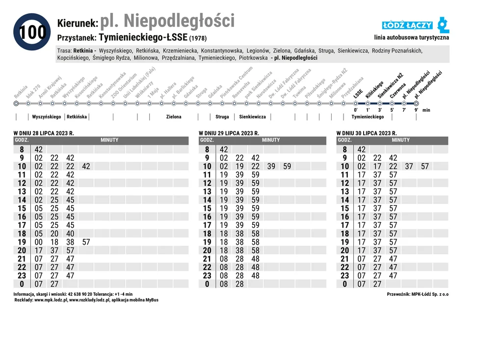 Specjalny rozkład jazdy Łódzkich Linii Turystycznych z okazji 600. urodzin Łodzi