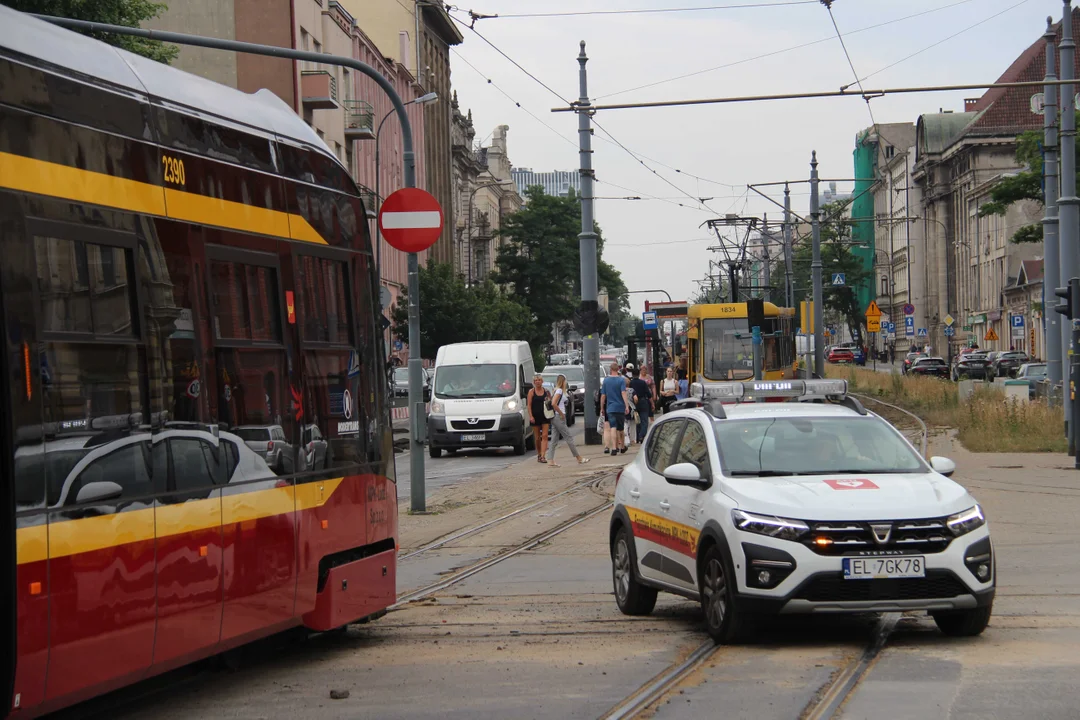 Zatrzymanie ruchu tramwajów na ul. Zachodniej w Łodzi - 12.07.2023