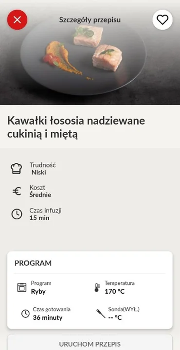 Kawałki łososia nadziewane cukinią i miętą