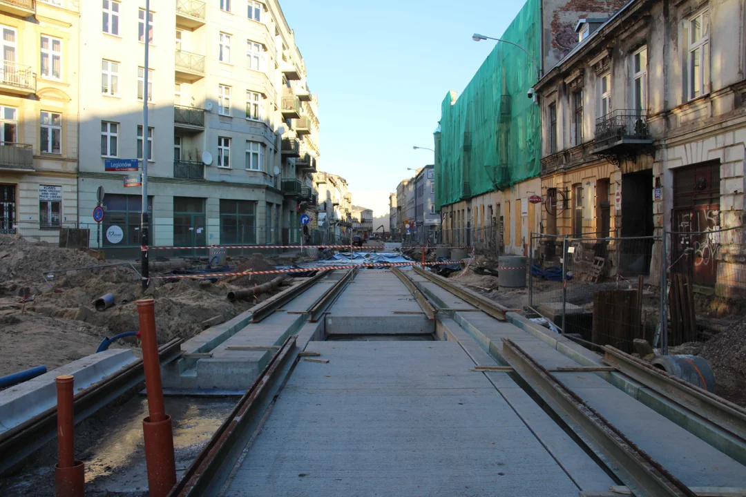 Przebudowa ulicy Legionów w Łodzi - stan na 22.11.2023 r.