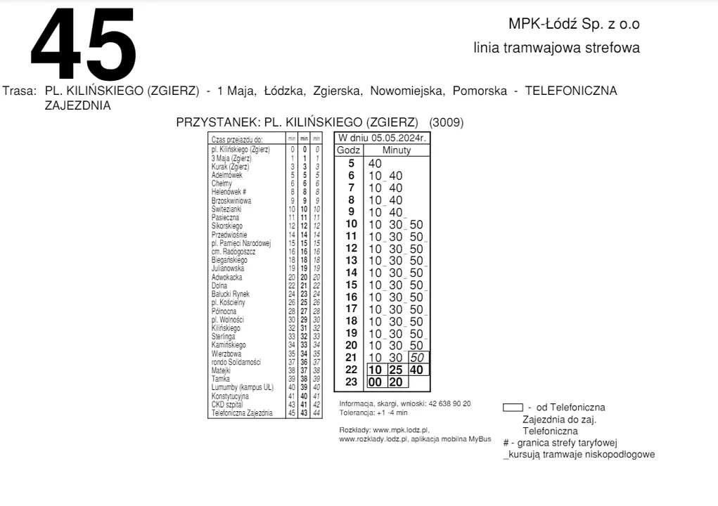 Tymczasowy rozkład jazdy na 5 maja