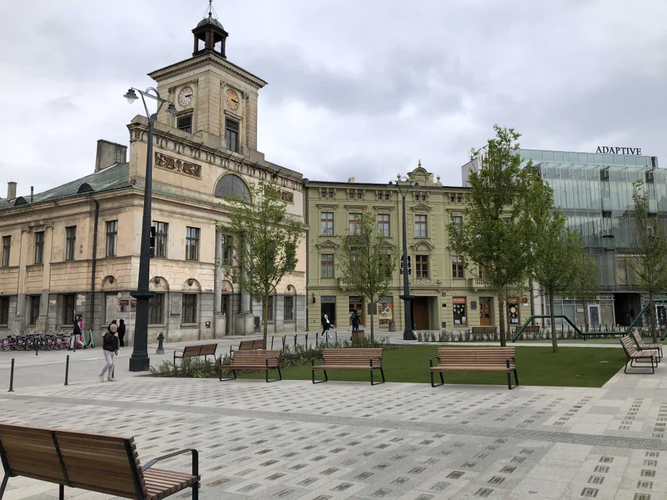 Plac Wolności w Łodzi z nową trawą