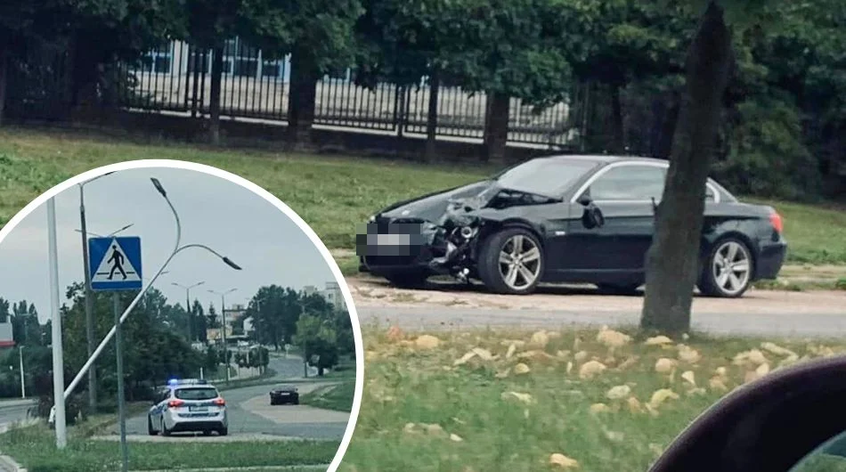 Strażnicy miejscy dostali anonimowy telefon. Na miejscu zastali rozbite BMW i zniszczoną latarnię - Zdjęcie główne