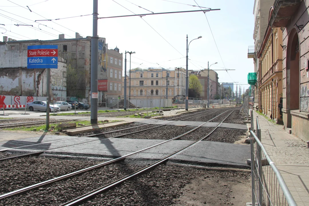 Tymczasowe torowisko w centrum Łodzi