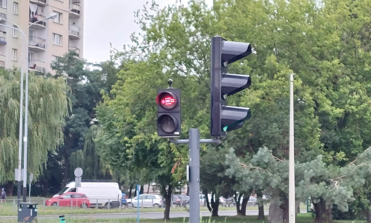 Nietypowy sygnalizator przy przejściu dla pieszych na Retkini w Łodzi. Każe przechodniom nie stać, ale... leżeć [ZDJĘCIA] - Zdjęcie główne