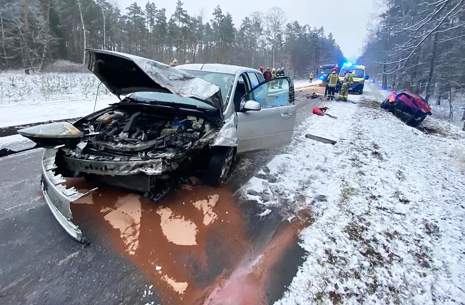 Czołowe zderzenie pod Bełchatowem. Dwie osoby trafiły do szpitala [FOTO] - Zdjęcie główne