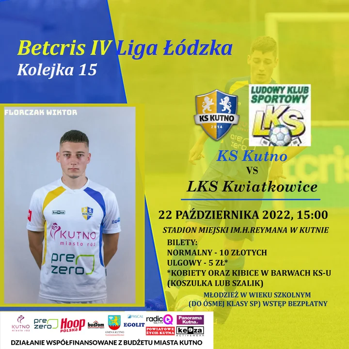 Sobota - 14:00 - mecz KS Kutno - LKS Kwiatkowice na stadionie miejskim w Kutnie.