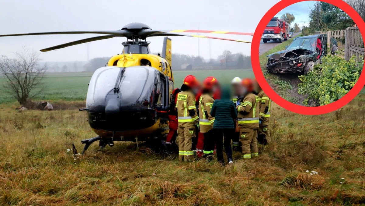 42-latek zabrany śmigłowcem. Stracił panowanie nad autem, potem dachował [ZDJĘCIA] - Zdjęcie główne