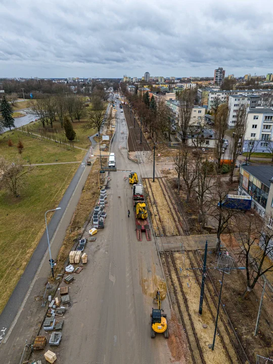 Przebudowa ulicy Wojska Polskiego w Łodzi - stan na luty 2024 r.