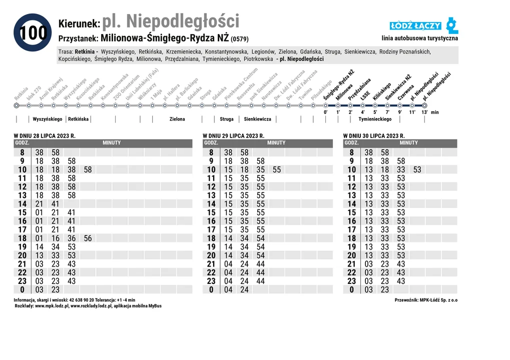 Specjalny rozkład jazdy Łódzkich Linii Turystycznych z okazji 600. urodzin Łodzi