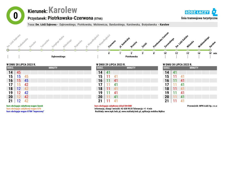 Specjalny rozkład jazdy Łódzkich Linii Turystycznych z okazji 600. urodzin Łodzi