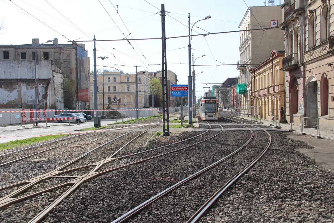 Tymczasowe torowisko w centrum Łodzi