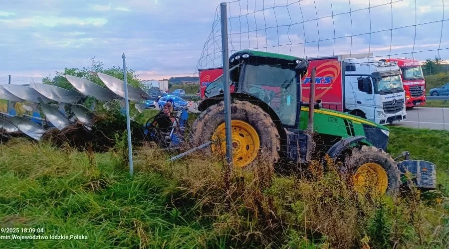 Pijany traktorzysta na A1