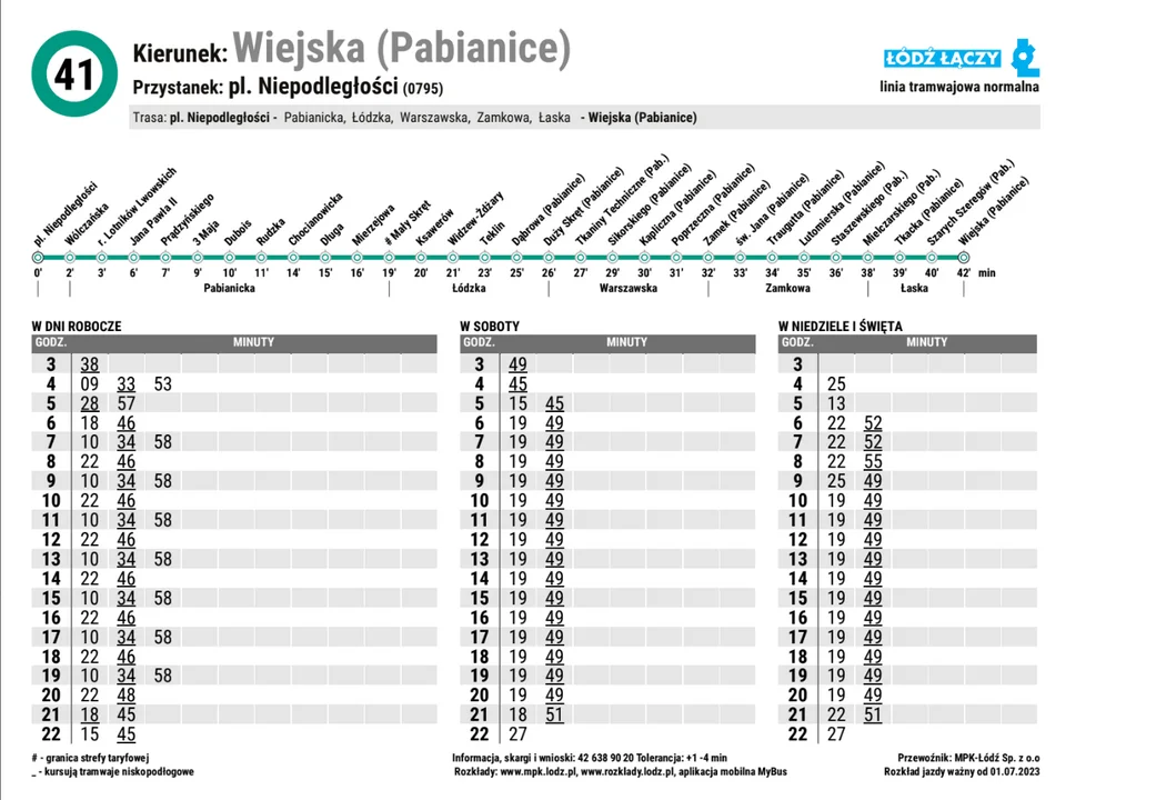 Nowy rozkład jazdy dla linii 41 z przystanku pl. Niepodległości