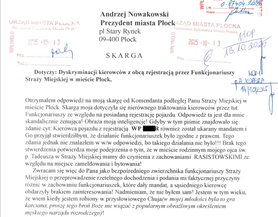 Skarga na działania straży miejskiej w Płocku