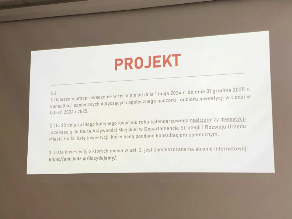 Społeczny odbiór inwestycji w Łodzi - prezentacja projektu nowego zarządzenia prezydent Hanny Zdanowskiej