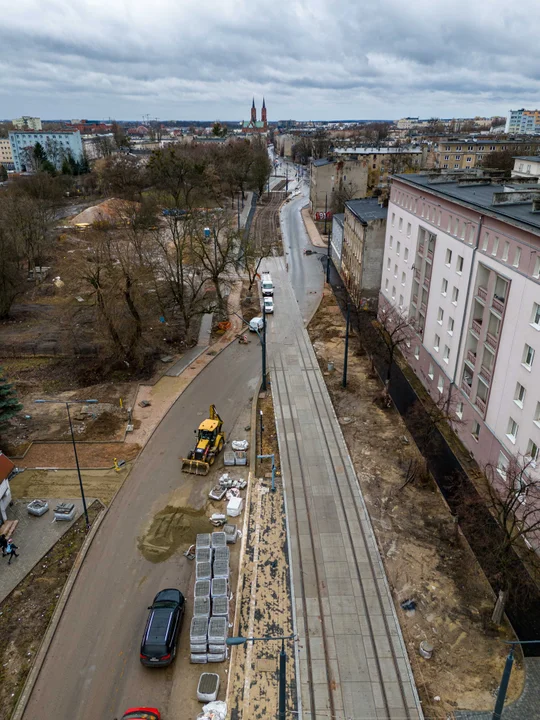 Przebudowa ulicy Wojska Polskiego w Łodzi - stan na luty 2024 r.