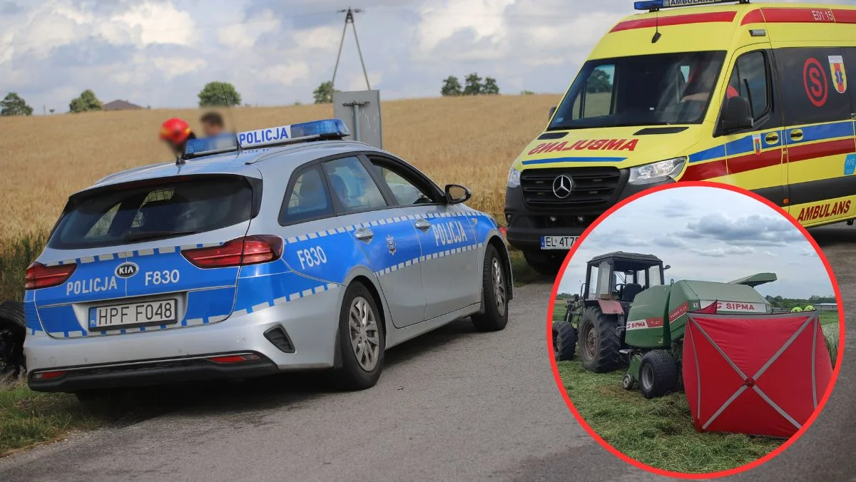 Wypadek pod Łęczycą. Nie żyje mężczyzna wciągnięty przez prasę