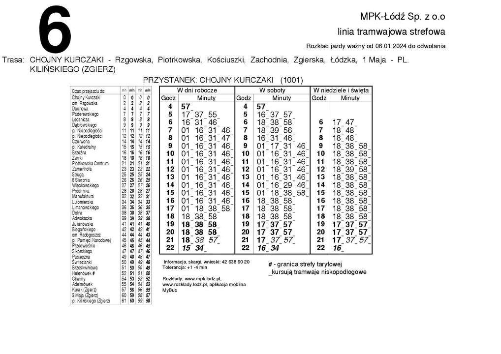 Zmiana trasy tramwaju linii MPK Łódź nr 6