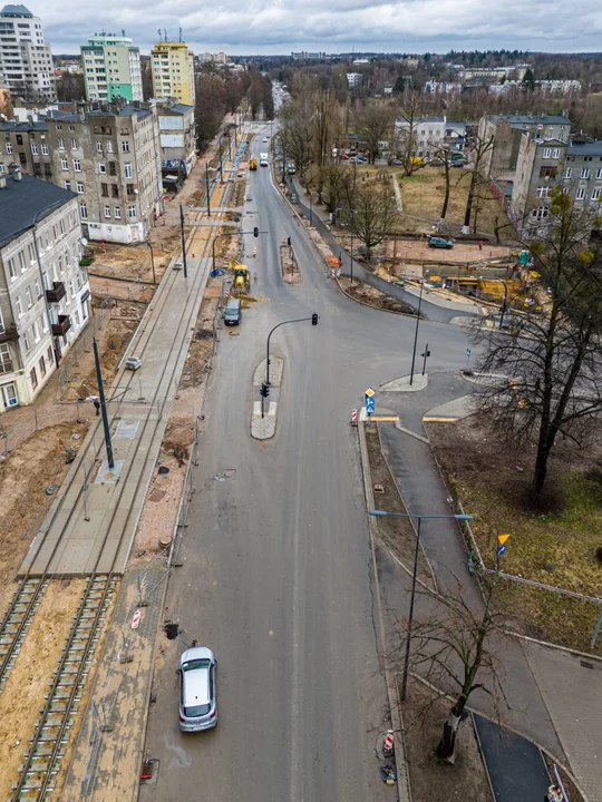 Przebudowa ulicy Wojska Polskiego w Łodzi - stan na luty 2024 r.