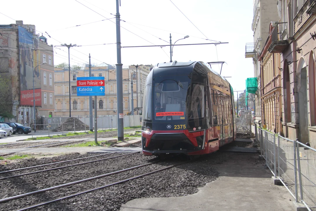 Tymczasowe torowisko w centrum Łodzi