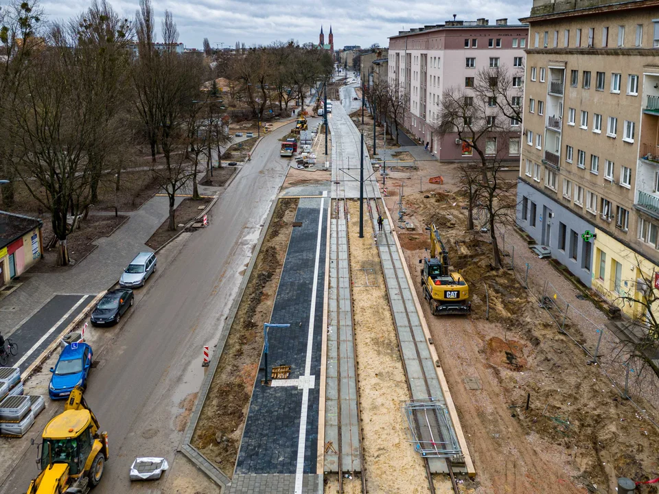 Przebudowa ulicy Wojska Polskiego w Łodzi - stan na luty 2024 r.