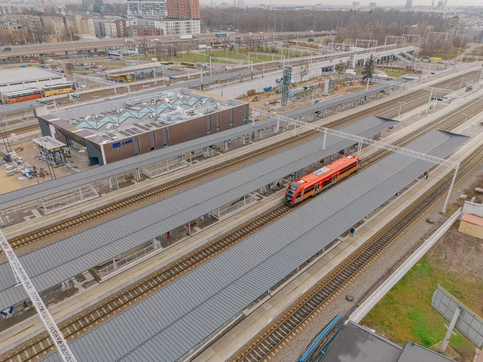 Budowa dworca kolejowego Łódź Kaliska z lotu ptaka