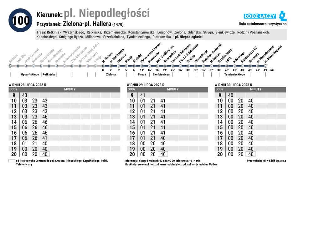 Specjalny rozkład jazdy Łódzkich Linii Turystycznych z okazji 600. urodzin Łodzi