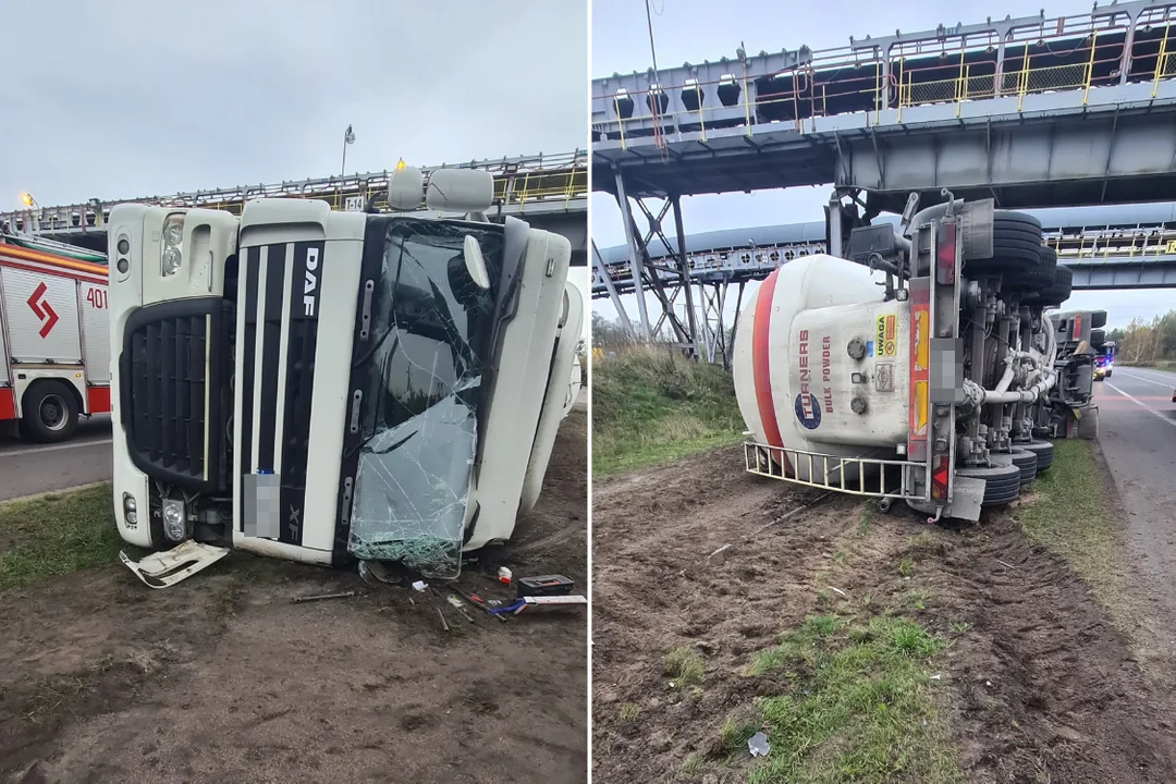 Przewrócona cysterna na terenie kopalni Bełchatów. Na miejscu pięć zastępów straży [FOTO] - Zdjęcie główne